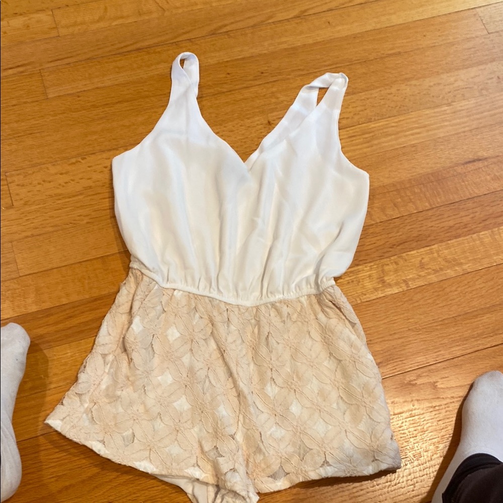 Elegant White and Cream Lace Romper